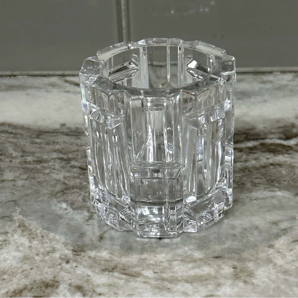 Tiffany & Co Crystal  Candle Holder Heavy Cut Glass Solid Decorative Rock Cut